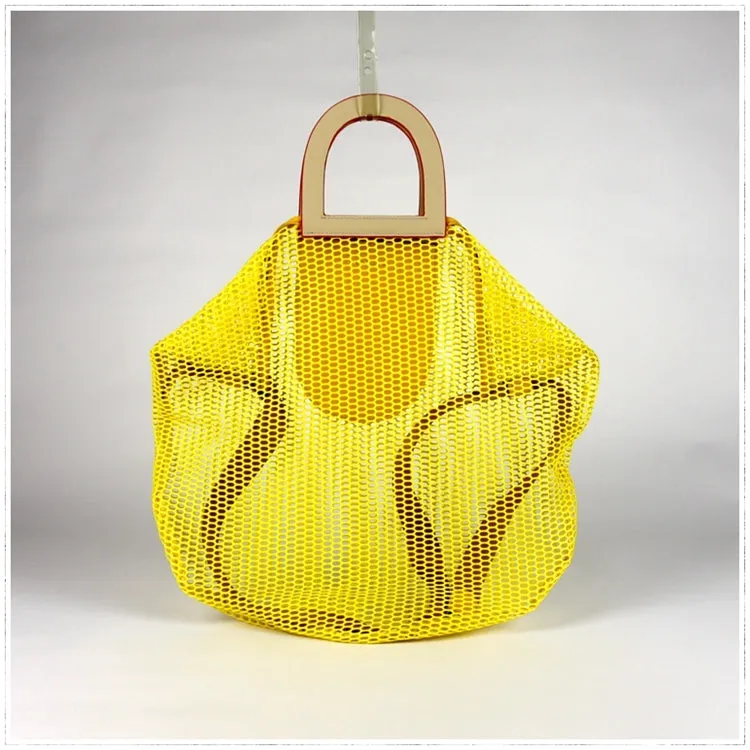Womens Blue Net Polyester Leather Tote Handbag Purse Polyester Tote Shoulder Bag Purse for Ladies