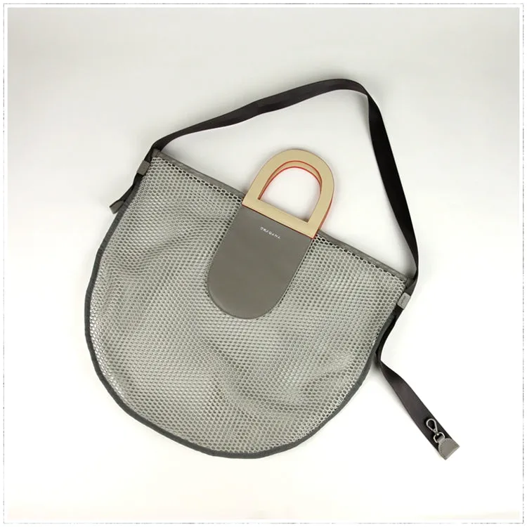 Womens Blue Net Polyester Leather Tote Handbag Purse Polyester Tote Shoulder Bag Purse for Ladies