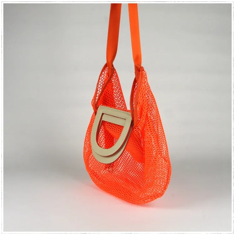 Womens Blue Net Polyester Leather Tote Handbag Purse Polyester Tote Shoulder Bag Purse for Ladies