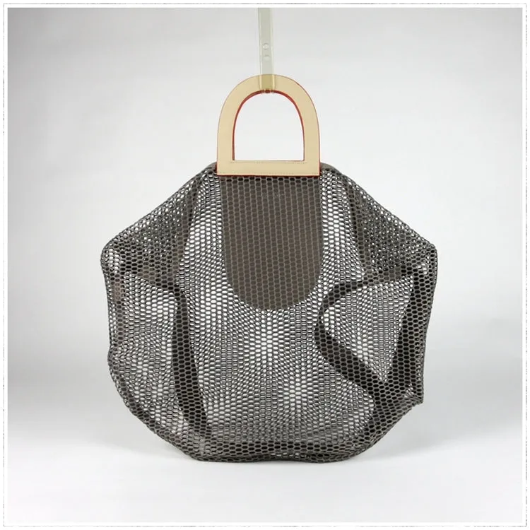 Womens Blue Net Polyester Leather Tote Handbag Purse Polyester Tote Shoulder Bag Purse for Ladies