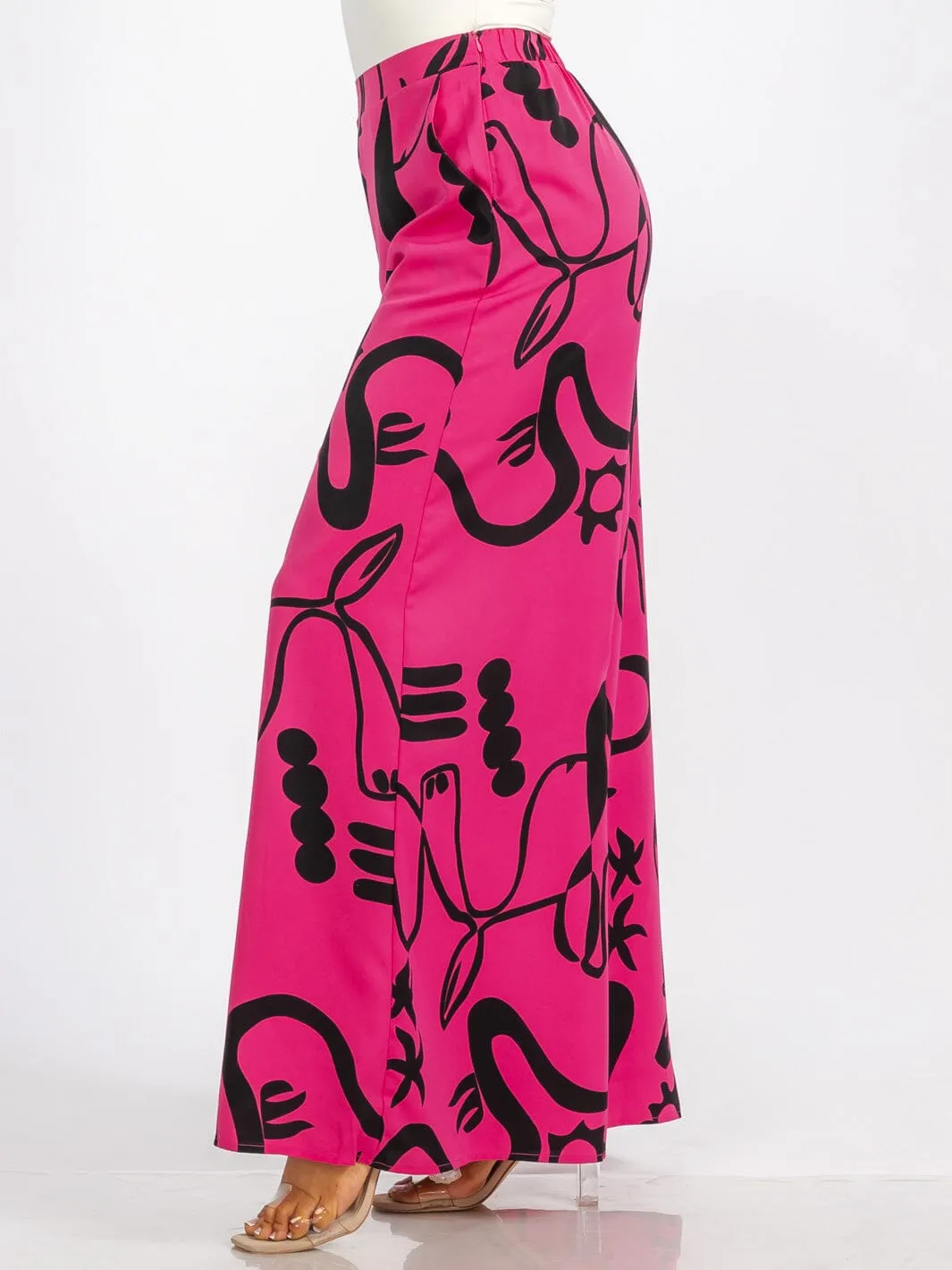 WOMEN'S ELASTIC WAIST FRONT POCKET MULTI PRINT WIDE LEG PALAZZO PANTS