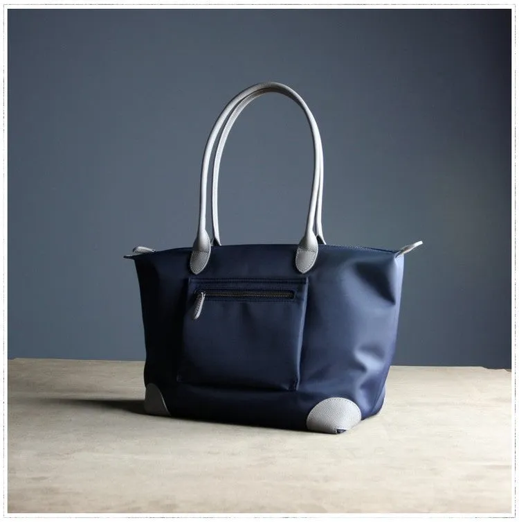 Womens Navy Nylon Shoulder Tote Large Navy&Light Gray Nylon Handbag Purse for Ladies