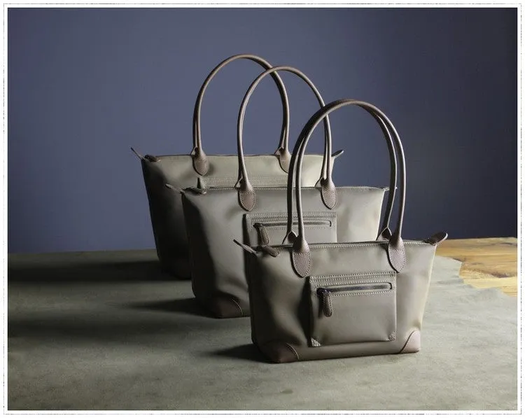 Womens Navy Nylon Shoulder Tote Large Navy&Light Gray Nylon Handbag Purse for Ladies