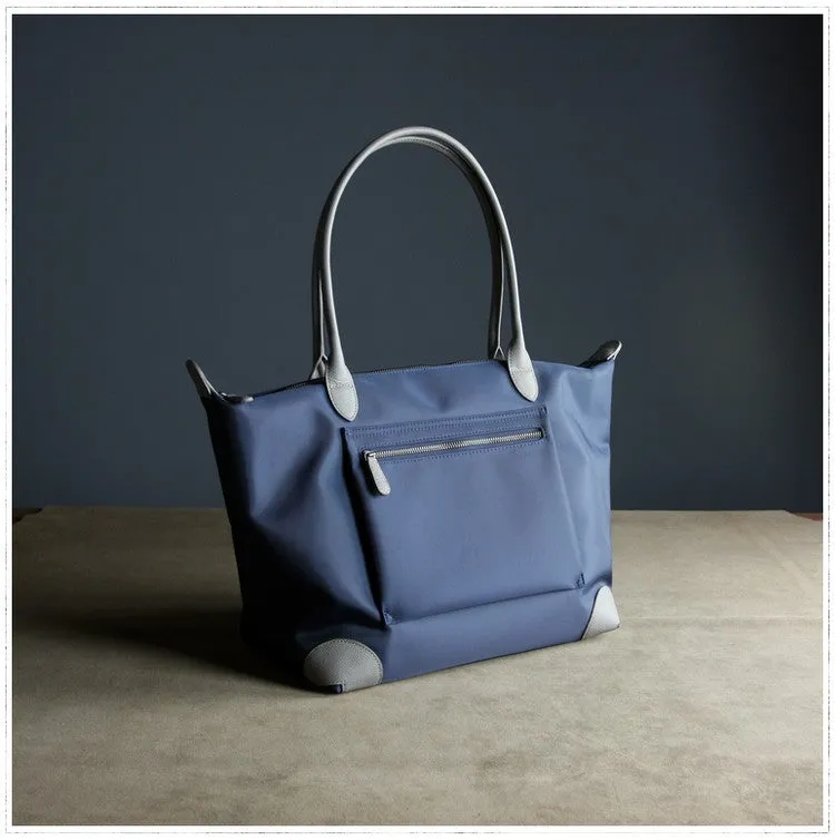 Womens Navy Nylon Shoulder Tote Large Navy&Light Gray Nylon Handbag Purse for Ladies