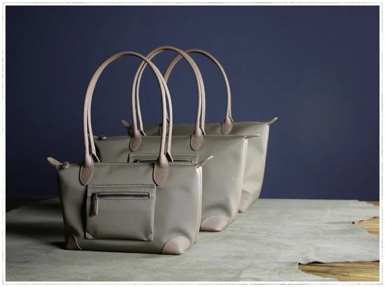 Womens Navy Nylon Shoulder Tote Large Navy&Light Gray Nylon Handbag Purse for Ladies