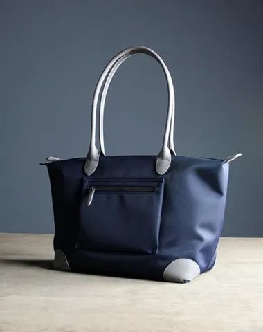 Womens Navy Nylon Shoulder Tote Large Navy&Light Gray Nylon Handbag Purse for Ladies