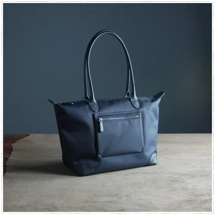 Womens Navy Nylon Shoulder Tote Large Navy&Light Gray Nylon Handbag Purse for Ladies