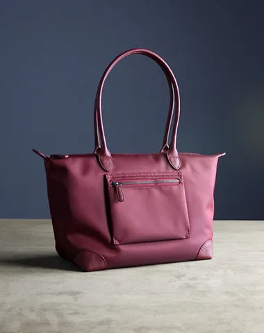 Womens Wine Red Nylon Shoulder Tote Large Burgundy Nylon Handbag Purse for Ladies