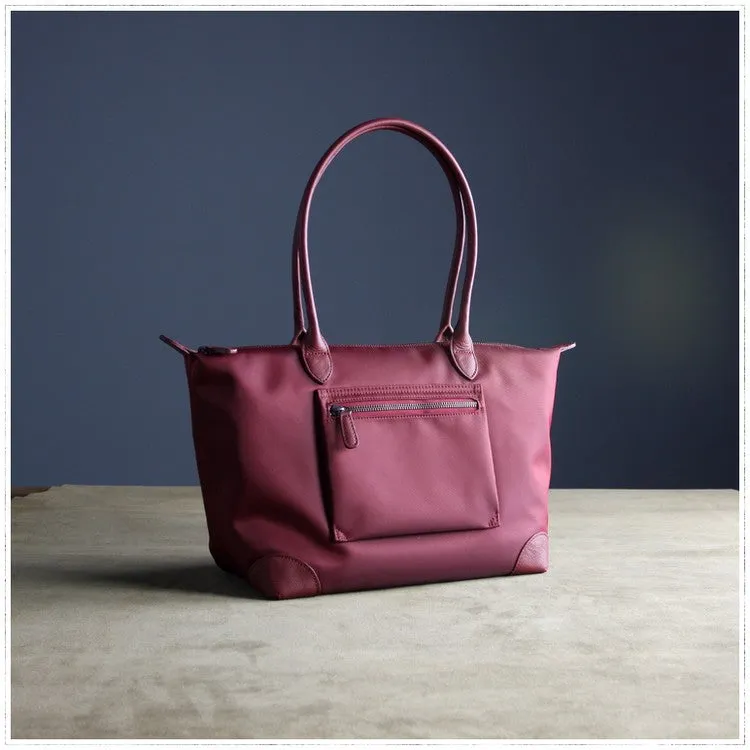 Womens Wine Red Nylon Shoulder Tote Large Burgundy Nylon Handbag Purse for Ladies