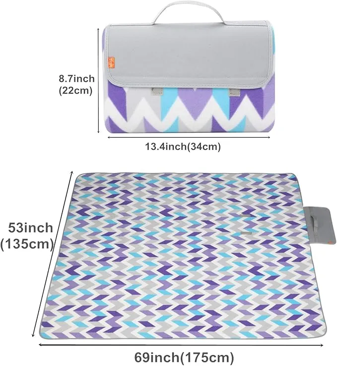 yodo Outdoor Picnic Blanket Water-Resistant for Camping Hiking Festivals, Gray Chevron