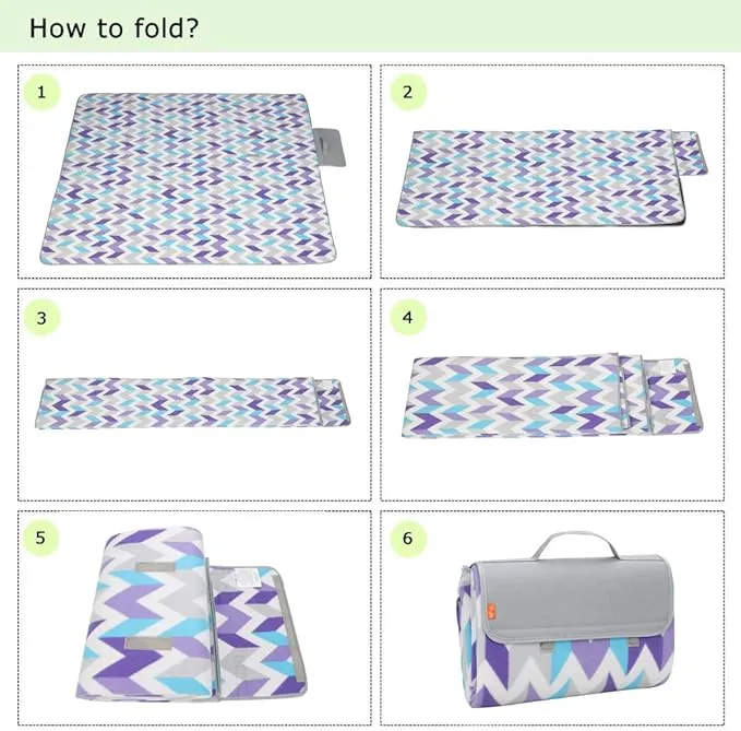 yodo Outdoor Picnic Blanket Water-Resistant for Camping Hiking Festivals, Gray Chevron