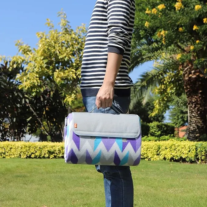 yodo Outdoor Picnic Blanket Water-Resistant for Camping Hiking Festivals, Gray Chevron