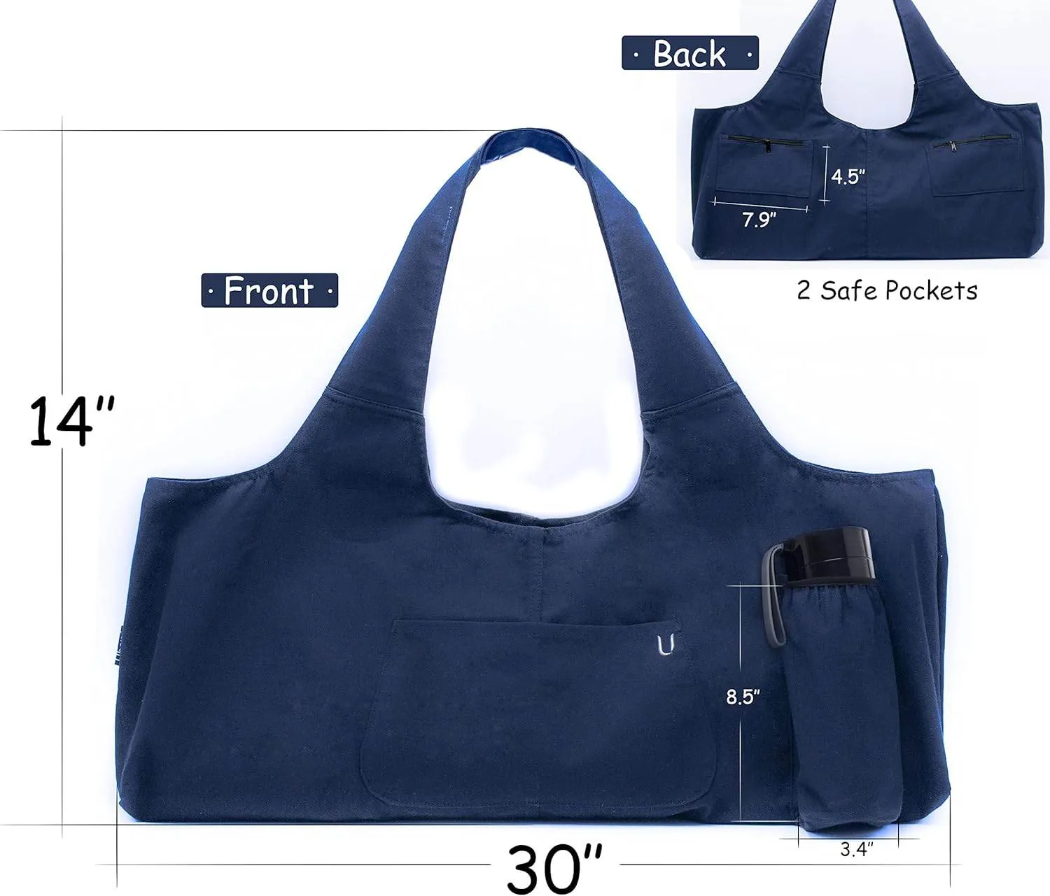 Yoga Mat Bag Large Yoga Mat Tote Sling Carrier with 4 Pockets Fits All Size Mats With Multi-Functional Storage Pockets Light And Durable（With Yoga Mat Carrying Strap）
