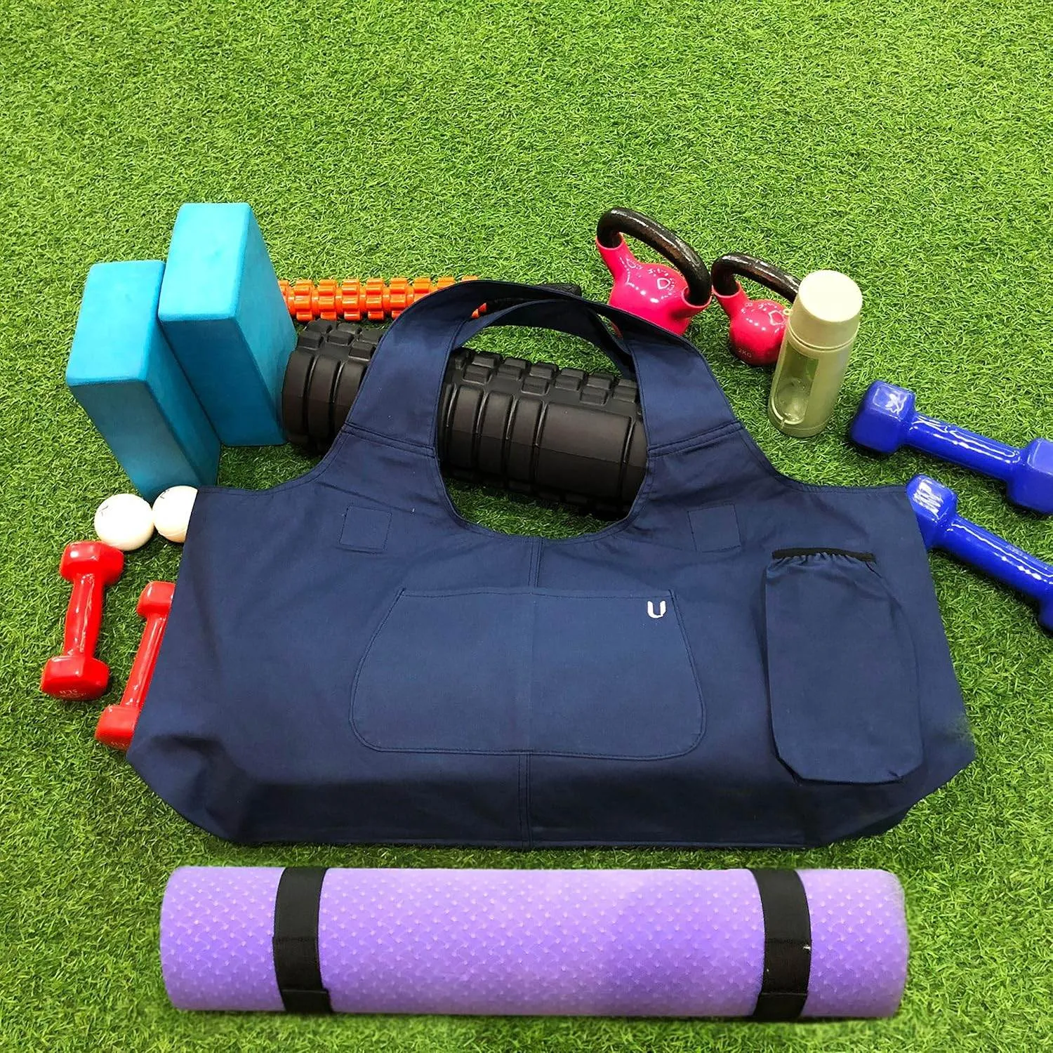 Yoga Mat Bag Large Yoga Mat Tote Sling Carrier with 4 Pockets Fits All Size Mats With Multi-Functional Storage Pockets Light And Durable（With Yoga Mat Carrying Strap）
