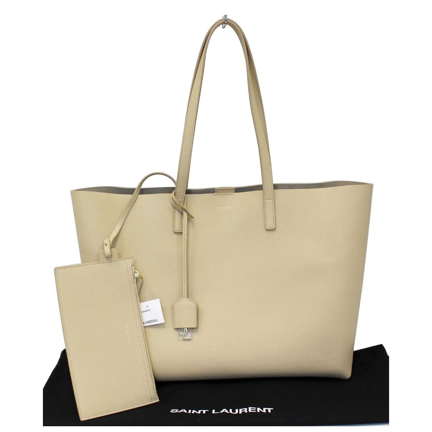 YVES Saint Laurent East/West Leather Shopping Tote Bag Beige