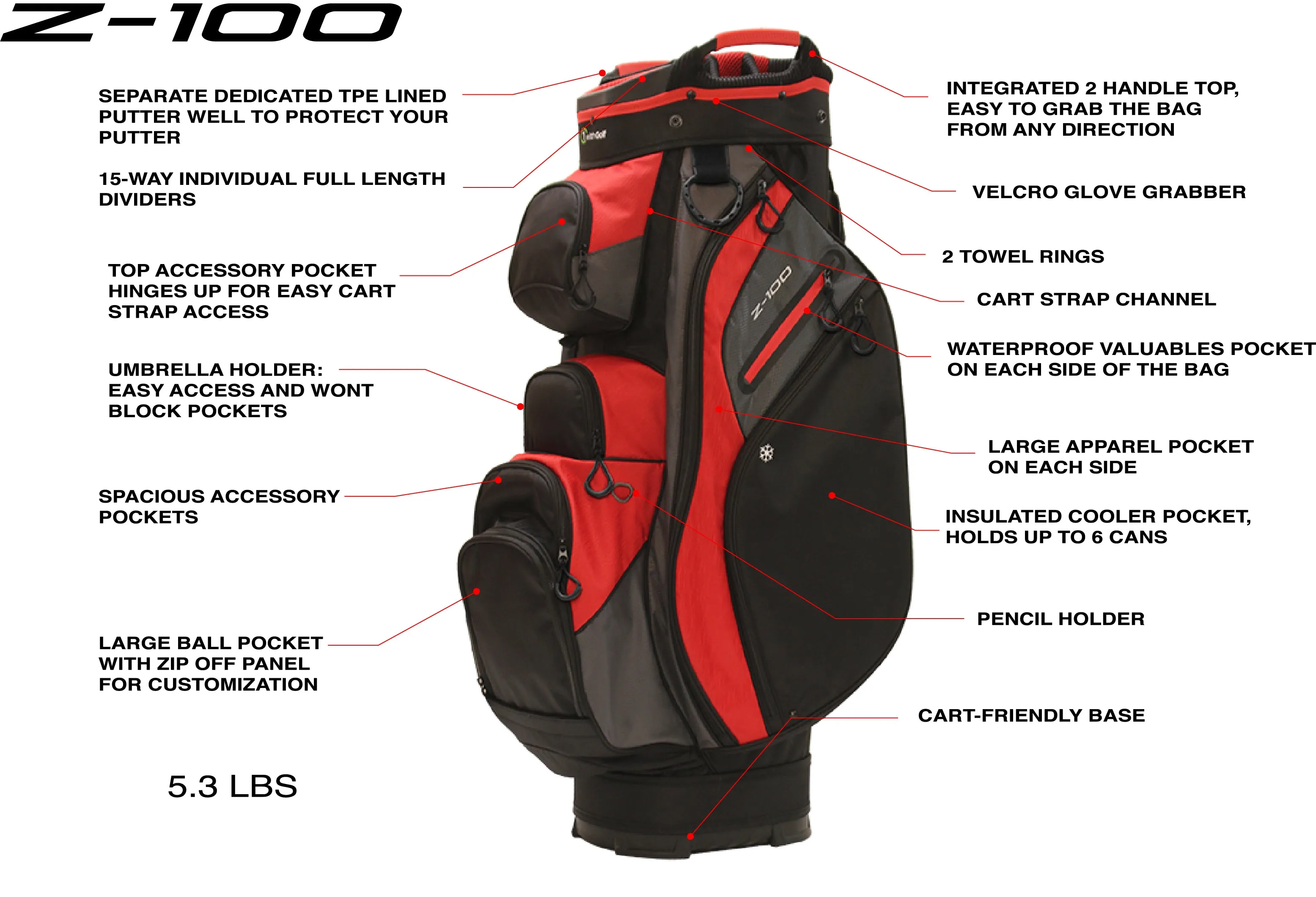 Z-100 15-way Cart Bag Black/Charcoal/Black