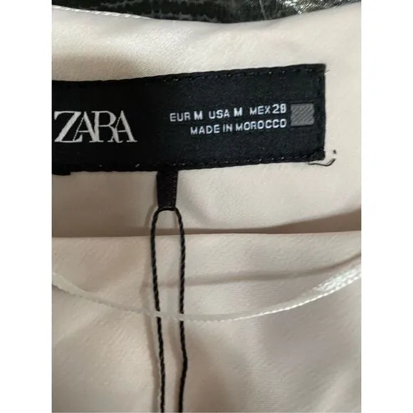 Zara NWT women’s satin effect beige shimmer sleeveless dress midi S/M