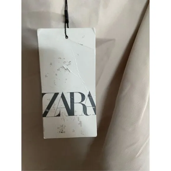 Zara NWT women’s satin effect beige shimmer sleeveless dress midi S/M