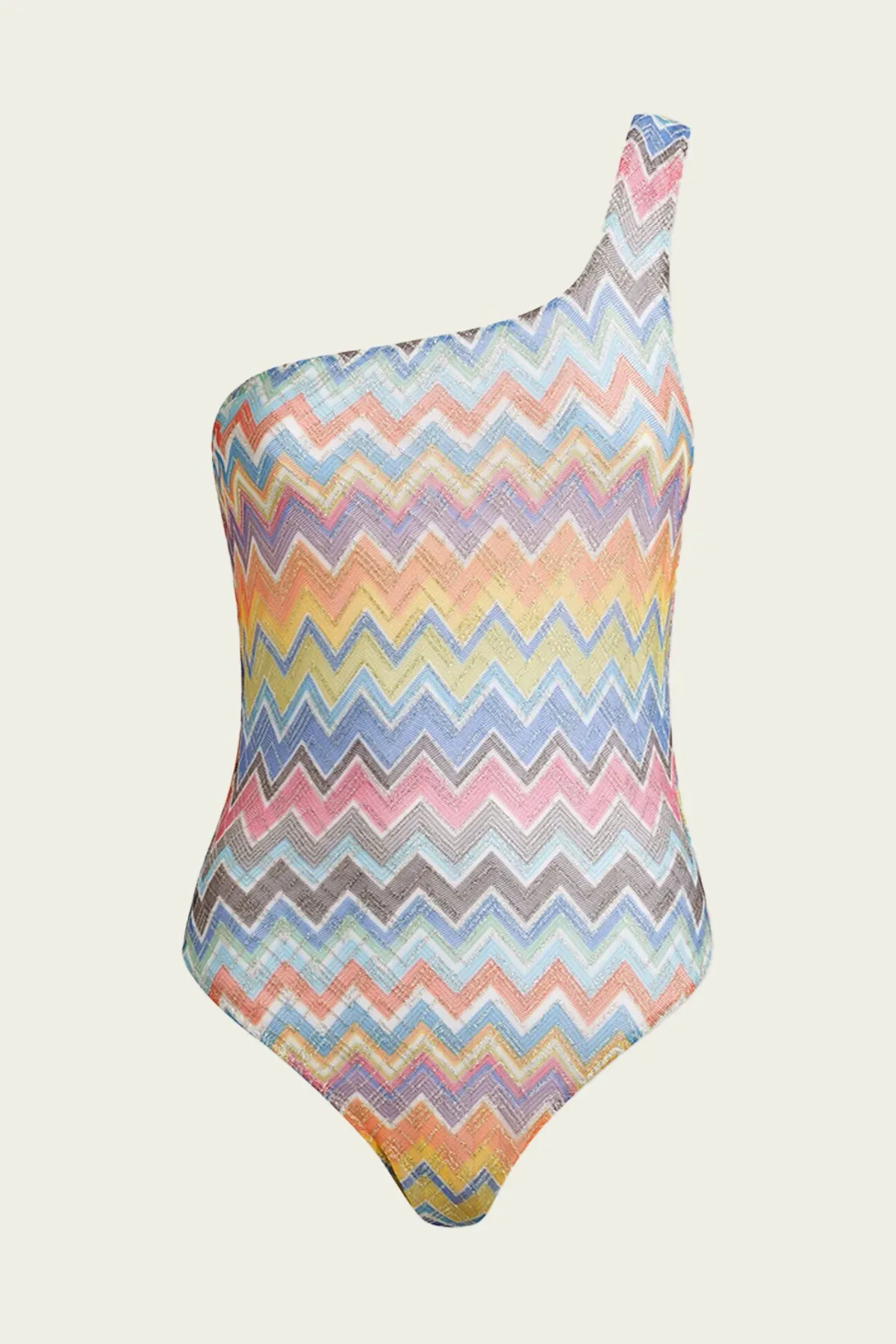 Zig-Zag One-Shoulder One-Piece in Carioca Micro Chevron